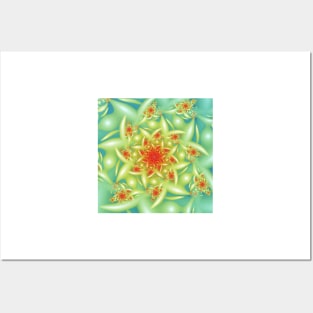 Red and Green Flower Fractal Posters and Art